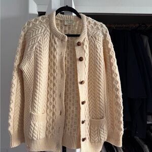 Cream Cable Knit Button-Front Women's Sweater Cardigan
